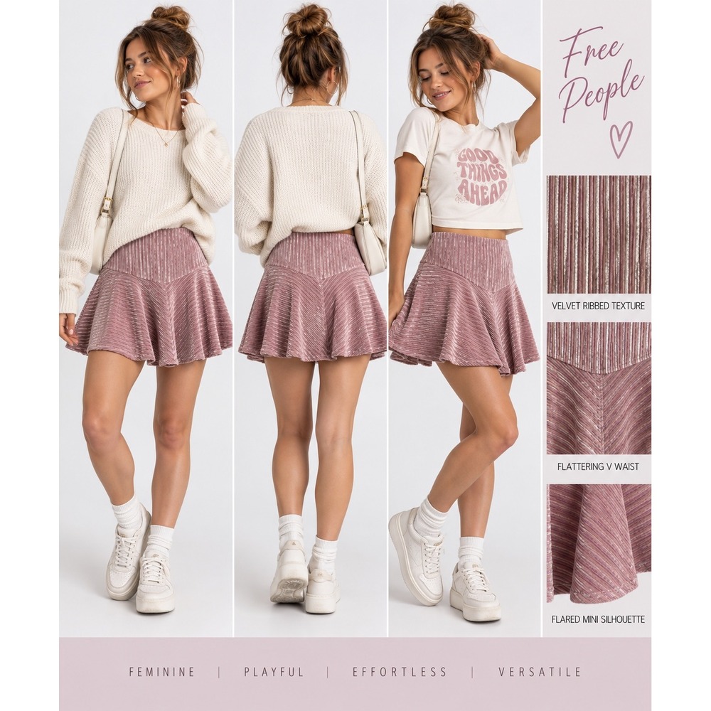 NWT Free People Camden Mini Skirt M Lilac Velvet Ribbed Flared MSRP $60